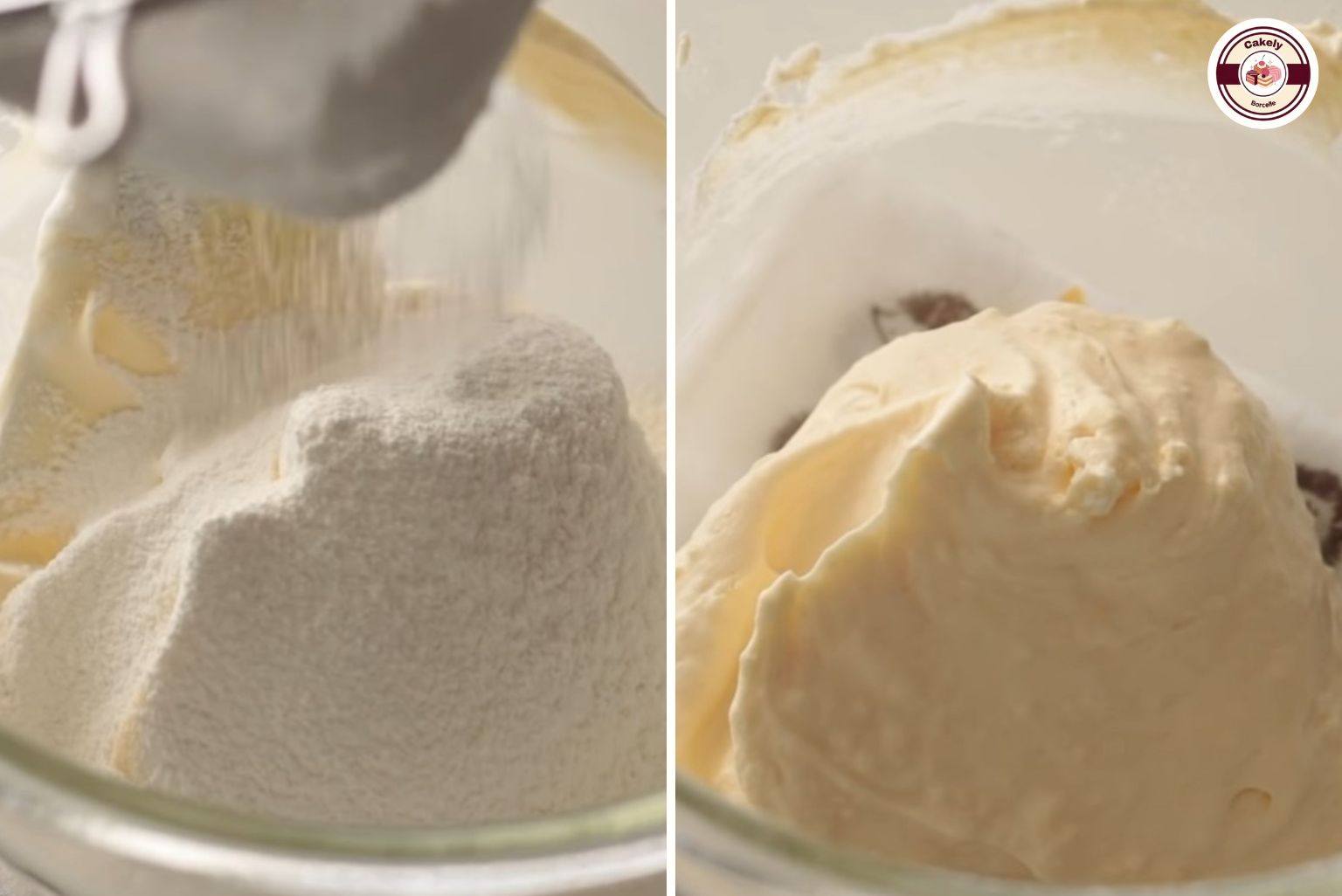 Trộn bột làm cốt bánh tiramisu dâu tây