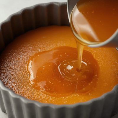 Caramel trong cách làm bánh cheesecake flan